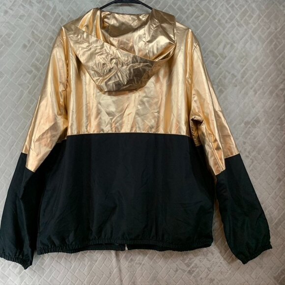 Forever 21 Womens 2X Jacket Black Gold Metallic Hooded Lightweight - Picture 11 of 15